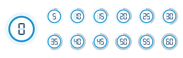 countdown score timer circles with numbers in blue