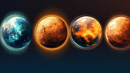 Wall Mural - Artistic representation of planets showcasing atmospheric changes and celestial features