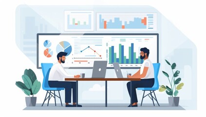 Poster - Businessmen Analyzing Data on Large Screen Display