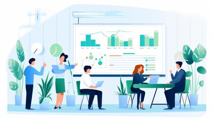 Poster - Business Team Analyzing Data During a Productive Meeting