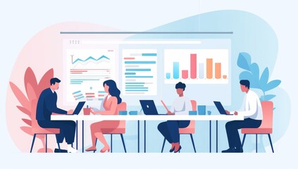 Poster - Business Team Analyzing Data During a Productive Meeting