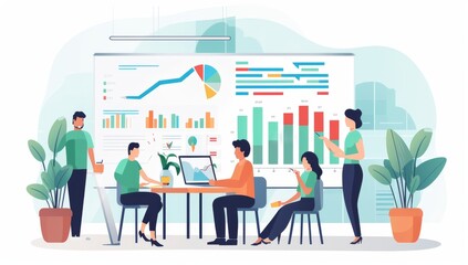 Poster - Business Team Analyzing Data Charts and Graphs During a Meeting