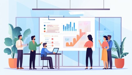 Poster - Business Team Analyzing Data on Interactive Whiteboard in Modern Office