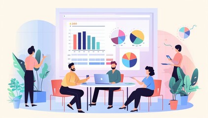 Poster - Business Team Analyzing Data Charts and Graphs During a Meeting