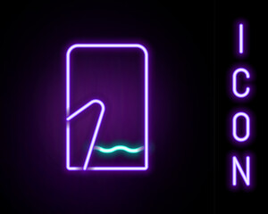 Fototapete - Glowing neon line Christmas mitten icon isolated on black background. Colorful outline concept. Vector