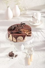 Wall Mural - Tasty Cookie cheesecake made with chocolate and cookies.