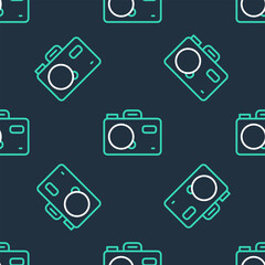Fototapete - Line Photo camera icon isolated seamless pattern on black background. Foto camera. Digital photography. Vector