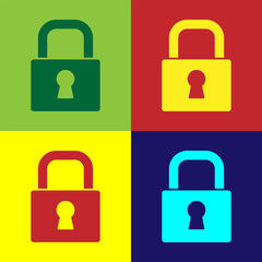 Aufkleber - pop art lock icon isolated on color background. padlock sign. security, safety, protection, privacy 