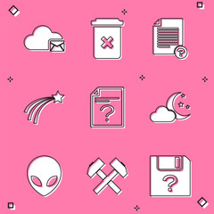 Poster - Set Cloud mail server, Trash can, Unknown document, Falling star, and with moon and stars icon. Vector