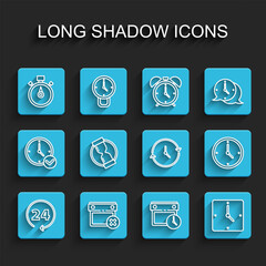 Poster - set line clock 24 hours, calendar date delete, stopwatch, and clock, old hourglass, and icon. vector