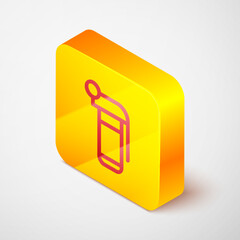 Poster - Isometric line Hand grenade icon isolated on grey background. Bomb explosion. Yellow square button. Vector