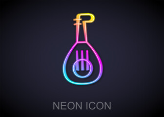 Fototapete - Glowing neon line Musical instrument lute icon isolated on black background. Arabic, Oriental, Greek music instrument. Vector