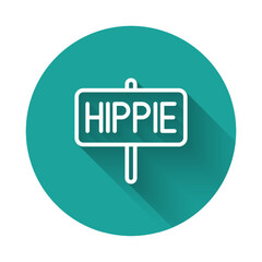 Poster - White line Peace icon isolated with long shadow background. Hippie symbol of peace. Green circle button. Vector