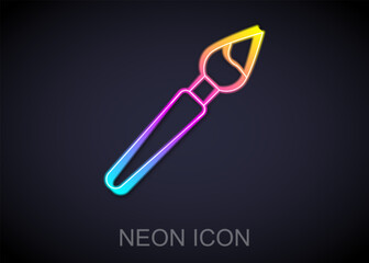 Fototapete - Glowing neon line Paint brush icon isolated on black background. Vector