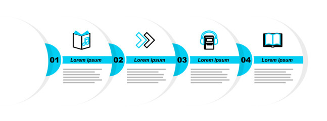 Poster - set line open book, audio, arrow and icon. vector
