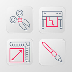 Poster - Set line Paint brush, Paper size, Plotter and Scissors icon. Vector