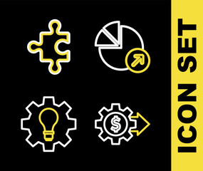 Poster - set line financial growth, gear with dollar, light bulb and gear and piece of puzzle icon. vector