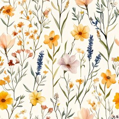  Watercolor Floral Pattern Featuring Delicate Blooms and Greenery