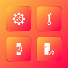 Poster - Set Wrench and screwdriver in gear, , Smartwatch service and Refrigerator icon. Vector