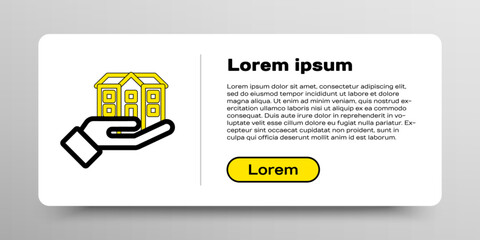 Poster - line house in hand icon isolated on white background. insurance concept. security, safety, protectio