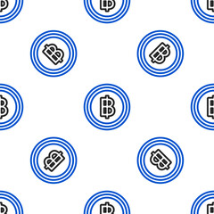 Poster - Line Cryptocurrency coin Bitcoin icon isolated seamless pattern on white background. Blockchain technology, bitcoin, digital money market, cryptocoin wallet. Colorful outline concept. Vector