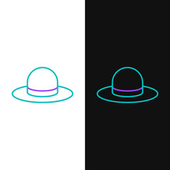 Poster - Line Man hat with ribbon icon isolated on white and black background. Colorful outline concept. Vector