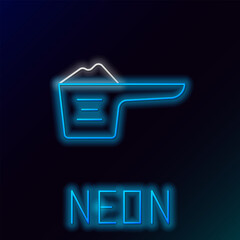 Fototapete - Glowing neon line Washing powder in a measuring cup icon isolated on black background. Colorful outline concept. Vector