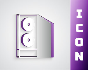 Poster - Paper cut Case of computer icon isolated on grey background. Computer server. Workstation. Paper art style. Vector