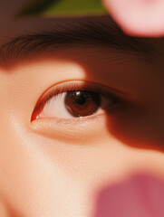 Wall Mural - Close-up of Human Eye and Partial Flower Overlay