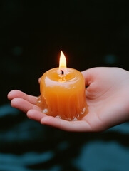 Wall Mural - Lit Melted Candle in Hand