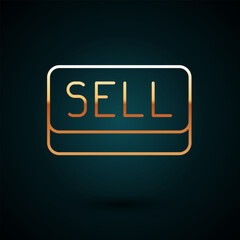 Poster - Gold line Sell button icon isolated on dark blue background. Financial and stock investment market concept. Vector