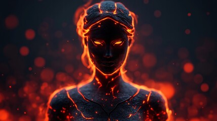Aufkleber - Fiery Goddess Emerges from Lava with Glowing Eyes and Fiery Aura