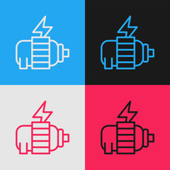 Poster - Pop art line Electric motor icon isolated on color background. Vector