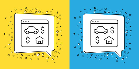 Poster - set line online real estate house in browser icon isolated on yellow and blue background. home loan 