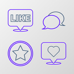 Poster - Set line Like and heart, Star, Speech bubble chat and in speech icon. Vector