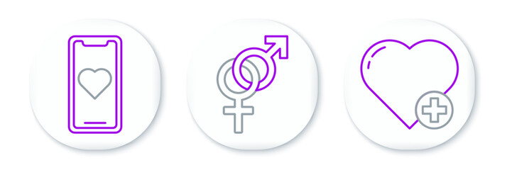 Poster - Set line Heart, Mobile phone with heart and Gender icon. Vector