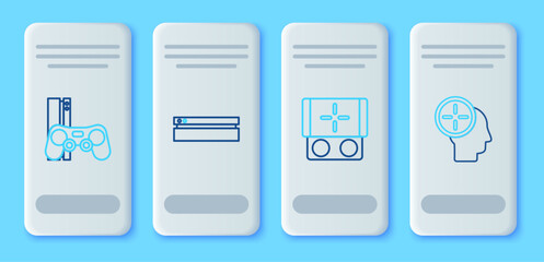 Poster - Set line Video game console, Portable video, Game with joystick and Head hunting concept icon. Vector