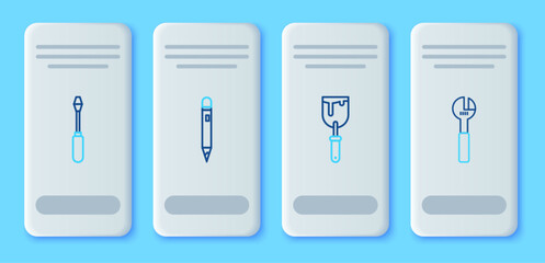 Aufkleber - Set line Pencil with eraser, Putty knife, Screwdriver and Adjustable wrench icon. Vector