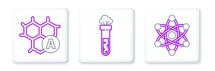 Poster - Set line Atom, Chemical formula and Test tube and flask chemical icon. Vector