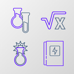 Poster - set line electrical panel, test tube and flask, square root of x glyph and icon. vector