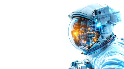 Poster - Astronaut accessing HR portal in futuristic space setting with glowing visor details