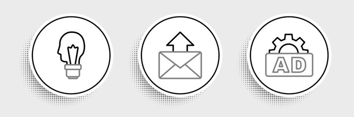 Poster - set line advertising, light bulb with concept of idea and mail and e-mail icon. vector