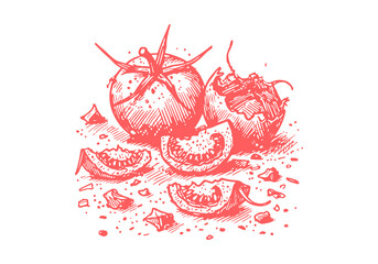 Tomato Leftover Waste Hand Drawn Sketch Illustration Vector Isolated