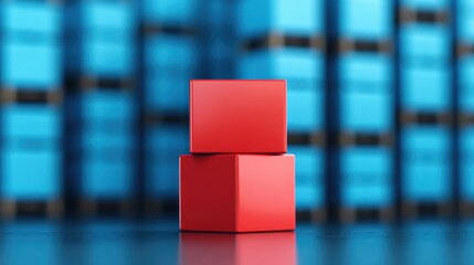 Aufkleber - Red Cubes in Front of Blue Background in Minimalist Style for Modern Design
