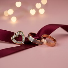 elegant wedding rings set romantic rose gold diamond heart love gift shiny bride groom couple luxury