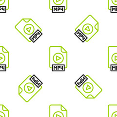 Poster - Line MP4 file document. Download mp4 button icon isolated seamless pattern on white background. MP4 file symbol. Vector