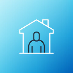 Poster - line shelter for homeless icon isolated on blue background. emergency housing, temporary residence f