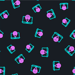 Poster - line infographic of city map navigation icon isolated seamless pattern on black background. laptop a