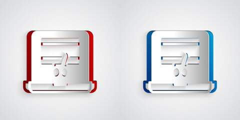 Aufkleber - Paper cut Video recorder or editor software on laptop icon isolated on grey background. Video editing on a laptop. Paper art style. Vector