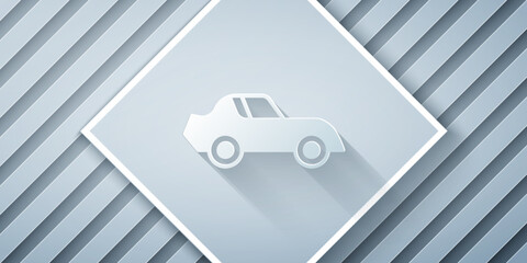 Poster - Paper cut Car icon isolated on grey background. Paper art style. Vector
